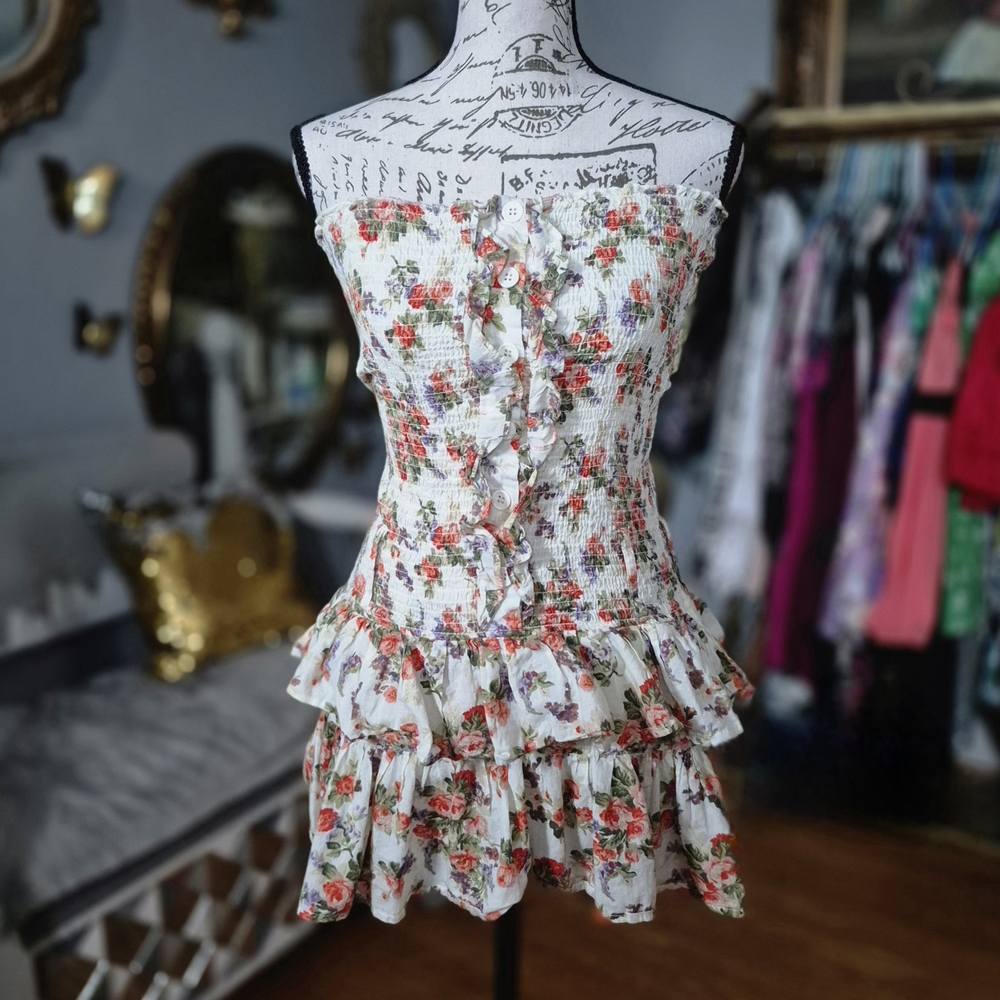 Poetry Cottagecore Floral Smocked Mini Dress Small